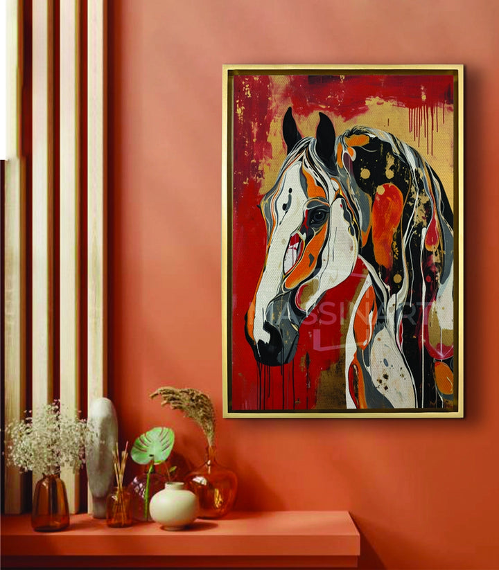 Mise en situation Tableau Radiant Soul salon moderne mur terracotta Massinart