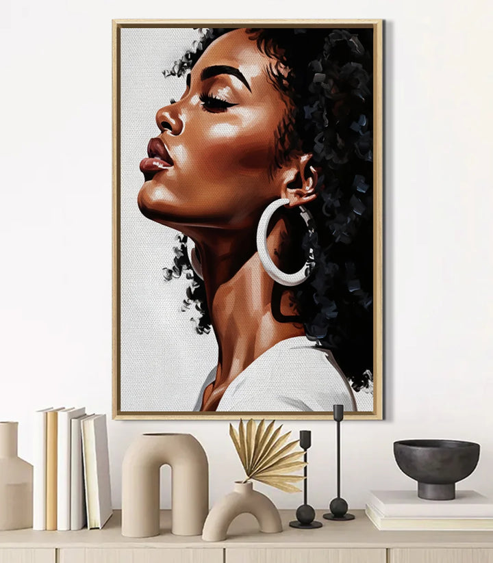 Tableau portrait femme moderne mise en situation salon Massinart