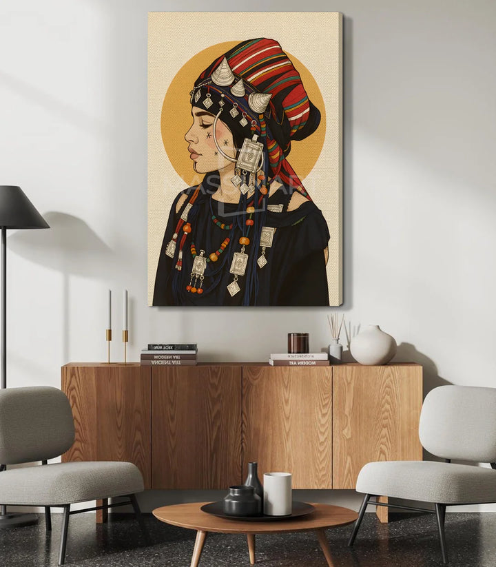 Affiche portrait Amazighe Massinart — style vintage ethnique salon