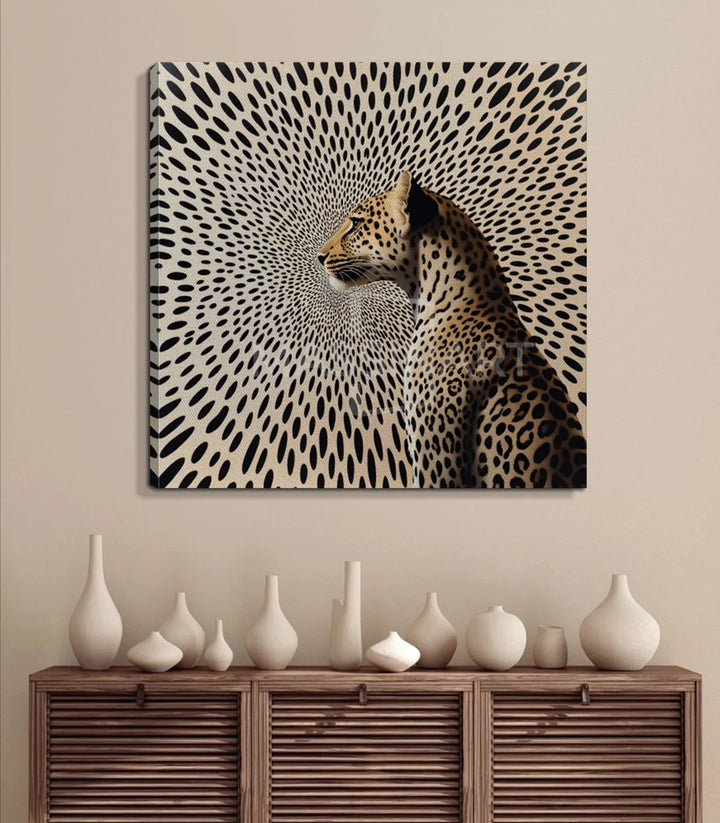 Ambiance chambre contemporaine tableau léopard carré Massinart