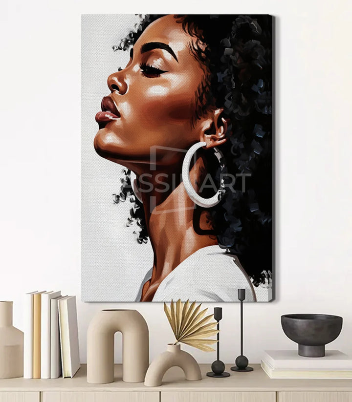 Tableau portrait femme fleurs noires chambre à coucher Massinart