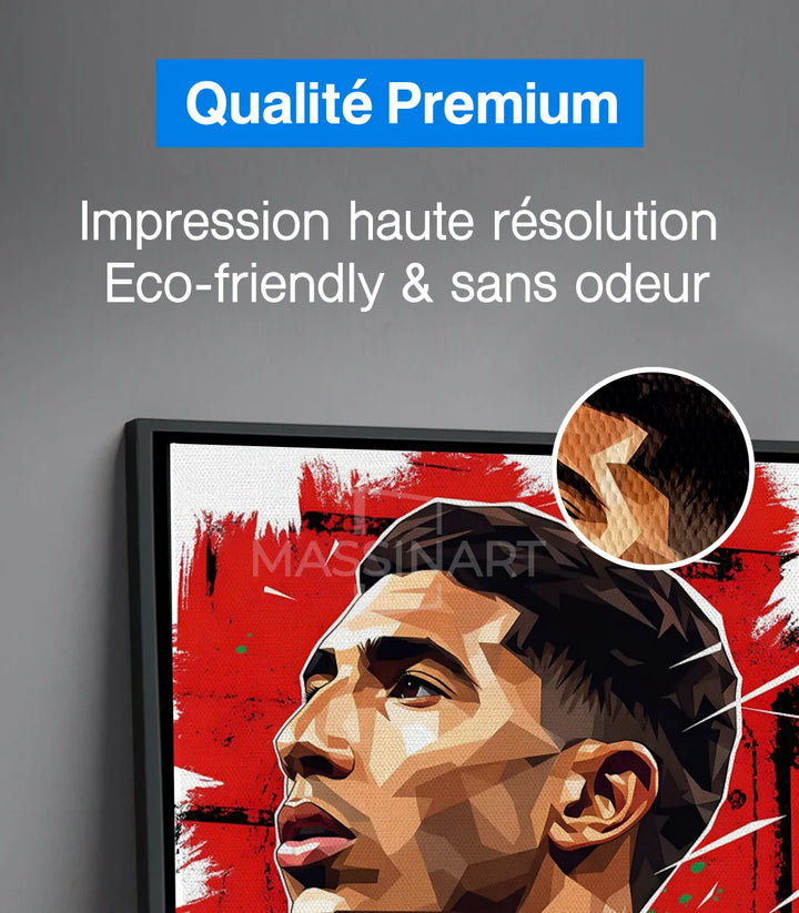 Détail qualité Premium — Tableau portrait Achraf Hakimi Massinart couleurs vibrantes