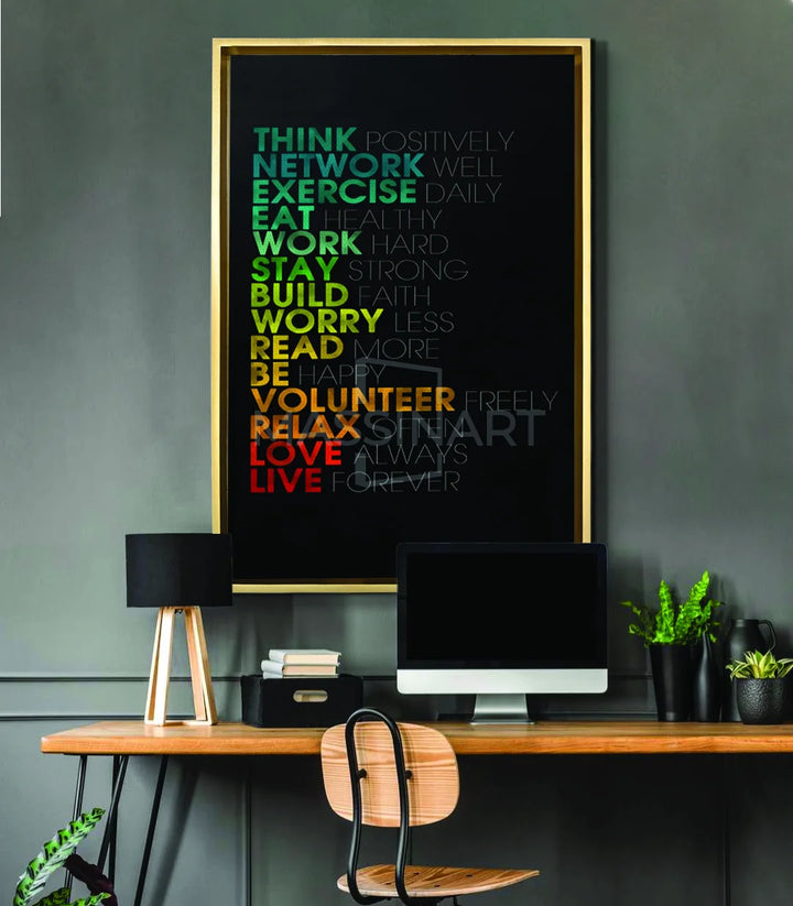 Décoration intérieur bureau tableau typographie colorée Massinart
