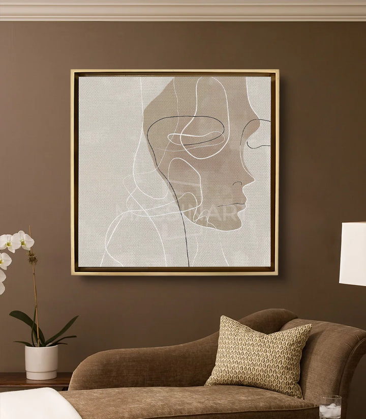 Tableau Nirvana mise en situation salon moderne taupe Massinart