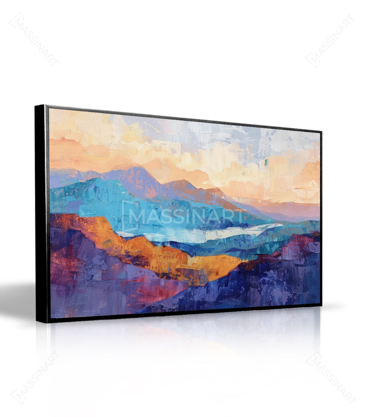 Tableau paysage abstrait Ebullience canapé bleu salon design Massinart