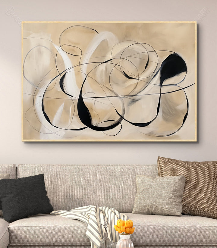 Tableau Stoic Massinart — décoration salon contemporain avec canapé beige