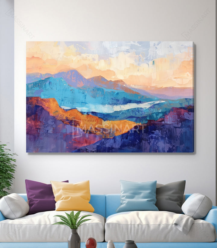 Décoration intérieur contemporain tableau montagne coucher soleil Massinart