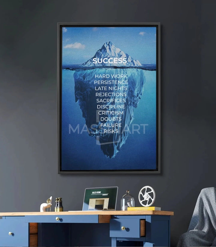 Tableau Deep Success Massinart — Iceberg bleu avec citation motivation sur fond océan