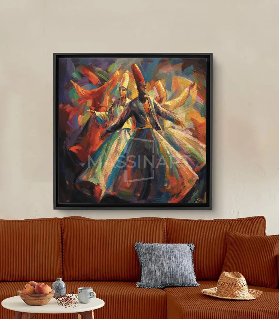 Tableau Dervish Dance carré — derviche tourneur danse soufie palette colorée Massinart