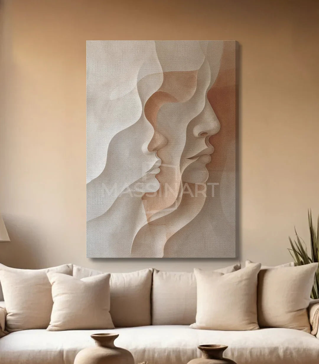 Tableau Duo profils abstraits — mise en situation chambre à coucher Massinart
