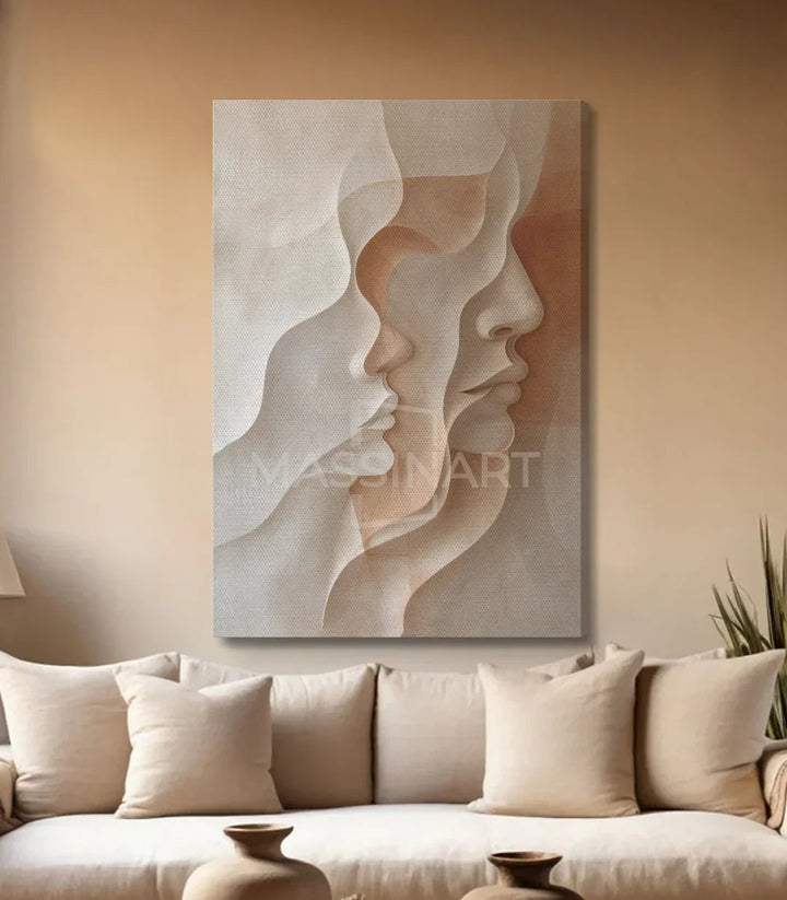Tableau Duo profils abstraits — mise en situation chambre à coucher Massinart
