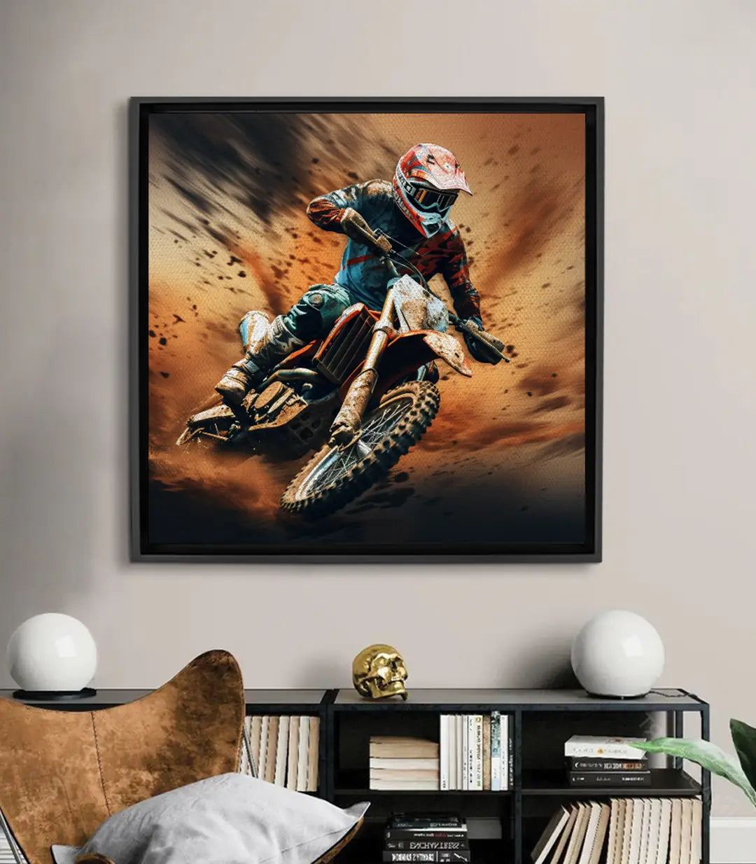 Tableau Dust Runner motocross désert — pilote action poussière terracotta Massinart