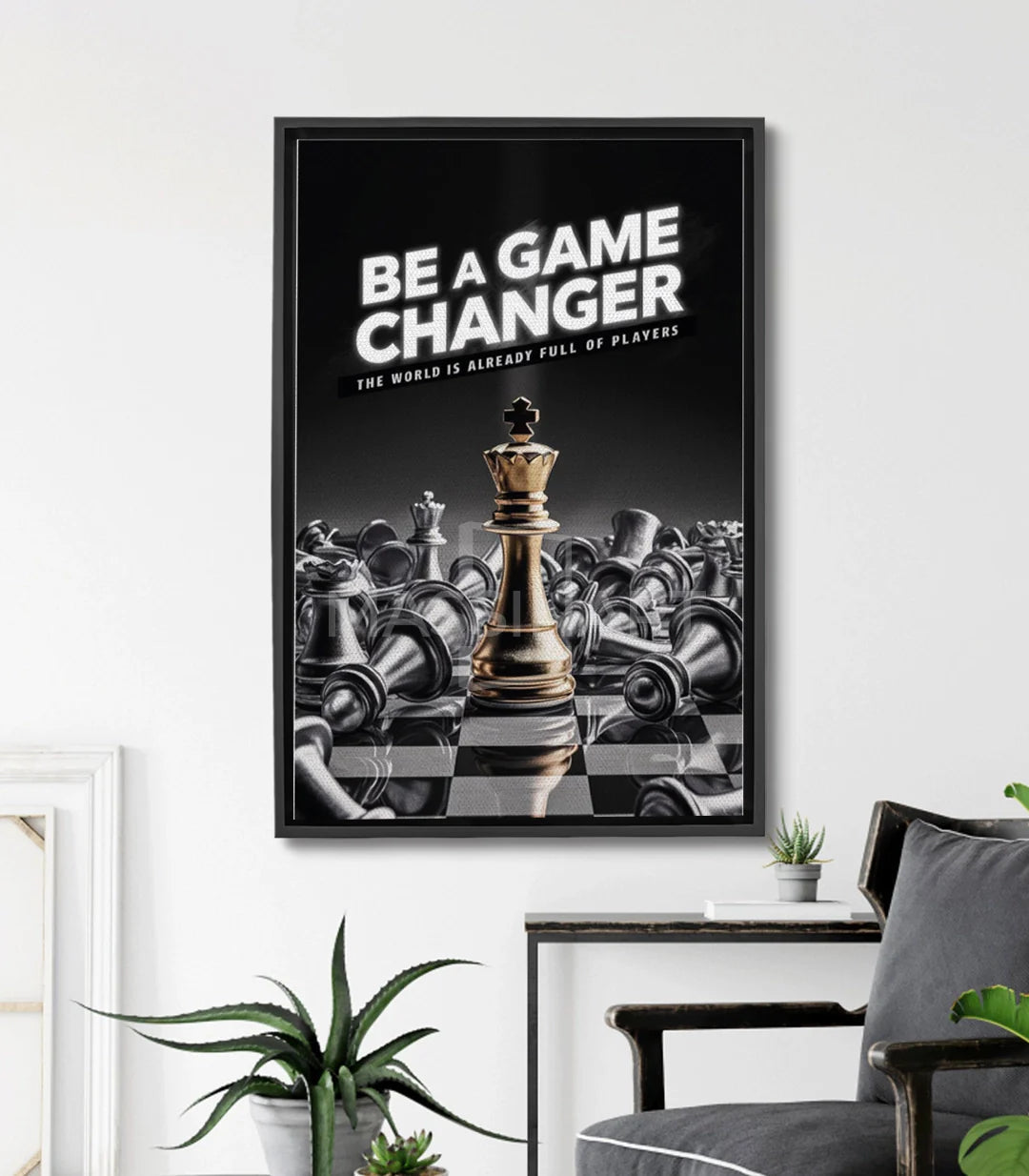 Tableau échecs motivation pièce dorée Massinart