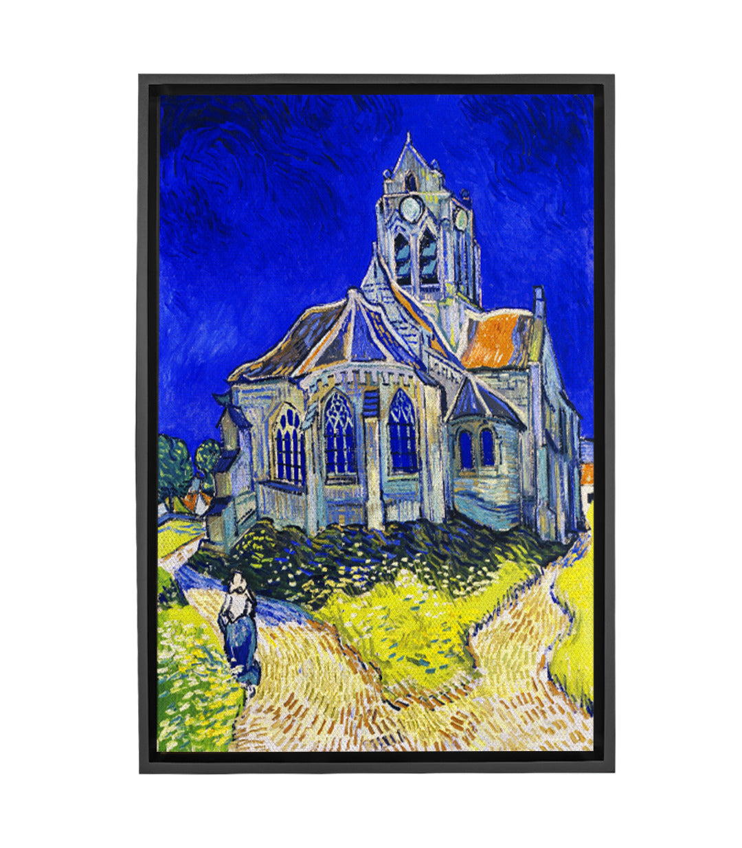 Tableau église Auvers Vincent van Gogh expressionniste, ciel bleu profond, Massinart