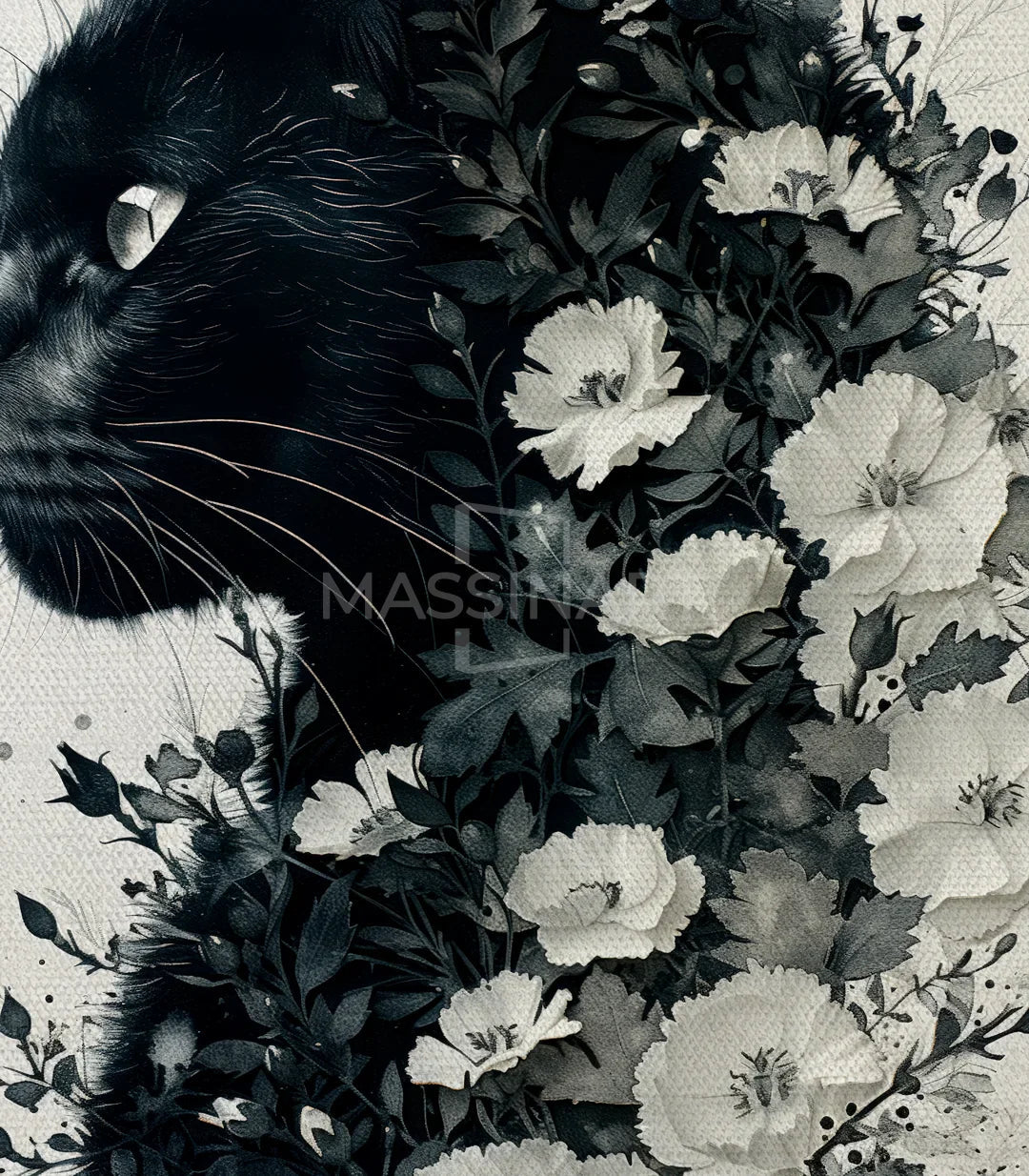 Tableau Feline Blossom détail composition florale Massinart