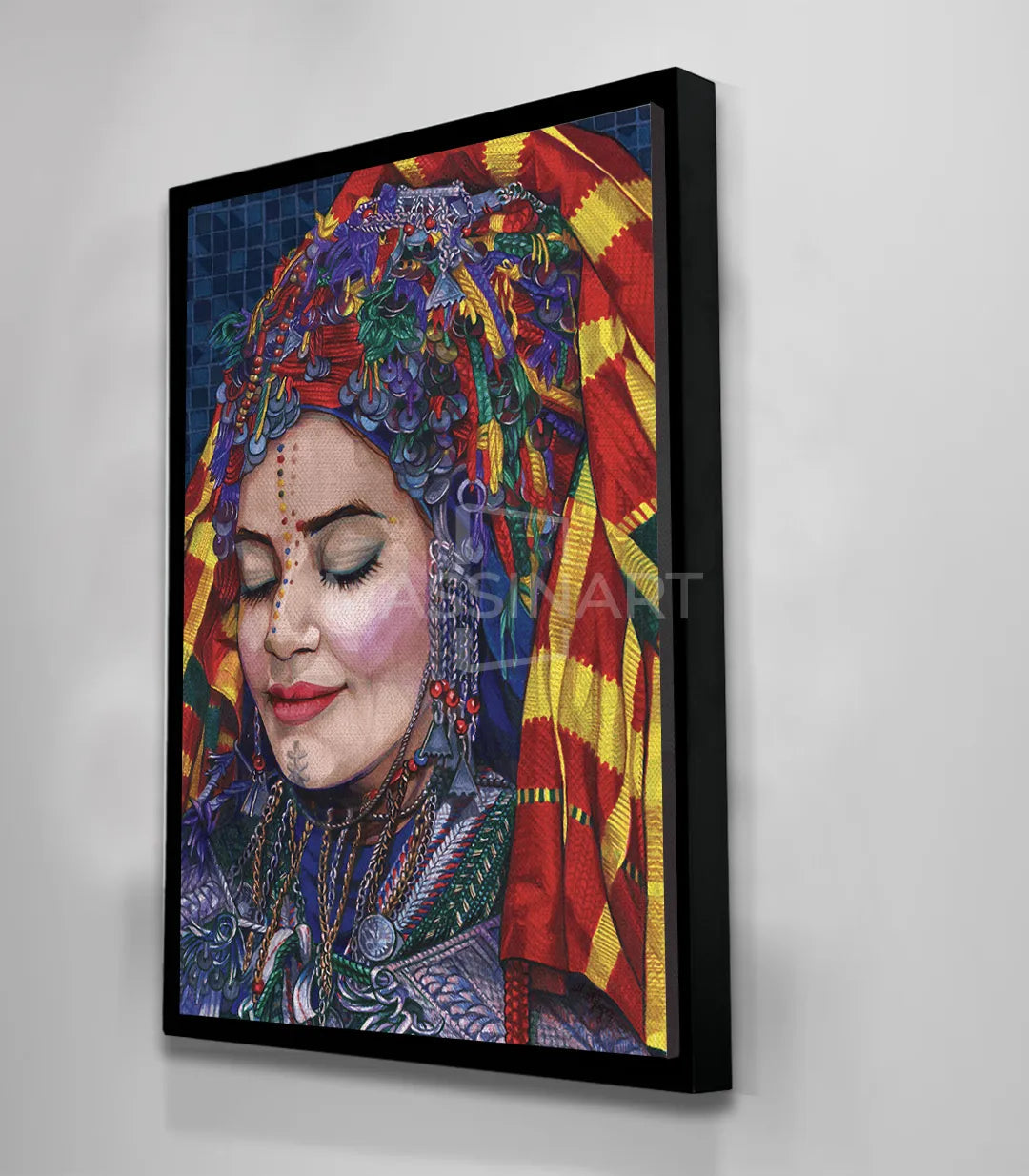 Tableau femme berbère palette rouge jaune bleu Massinart