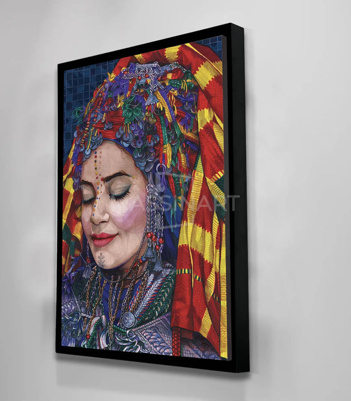 Tableau femme berbère palette rouge jaune bleu Massinart