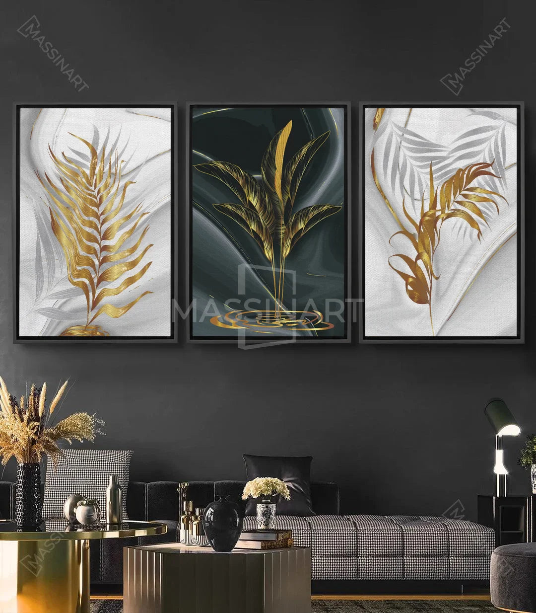 Tableau feuille bananier dorée fond blanc — Massinart