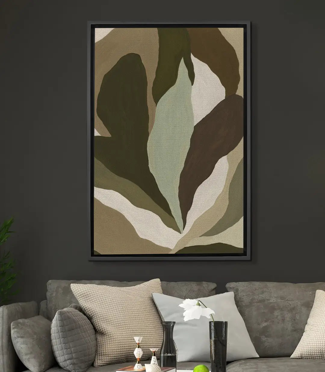 Tableau feuilles abstraites Earth Tones - formes organiques beige marron blanc Massinart