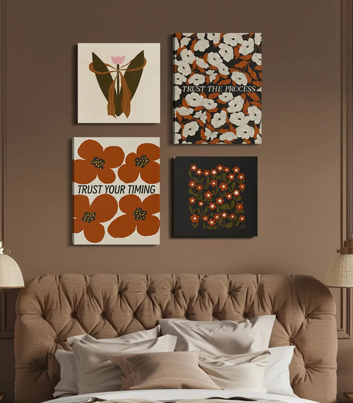 Tableau feuilles roses et vertes minimaliste Massinart