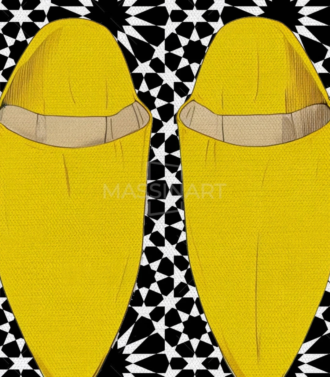Tableau figuratif Maroc — composition diptyque babouches tarbouch Massinart