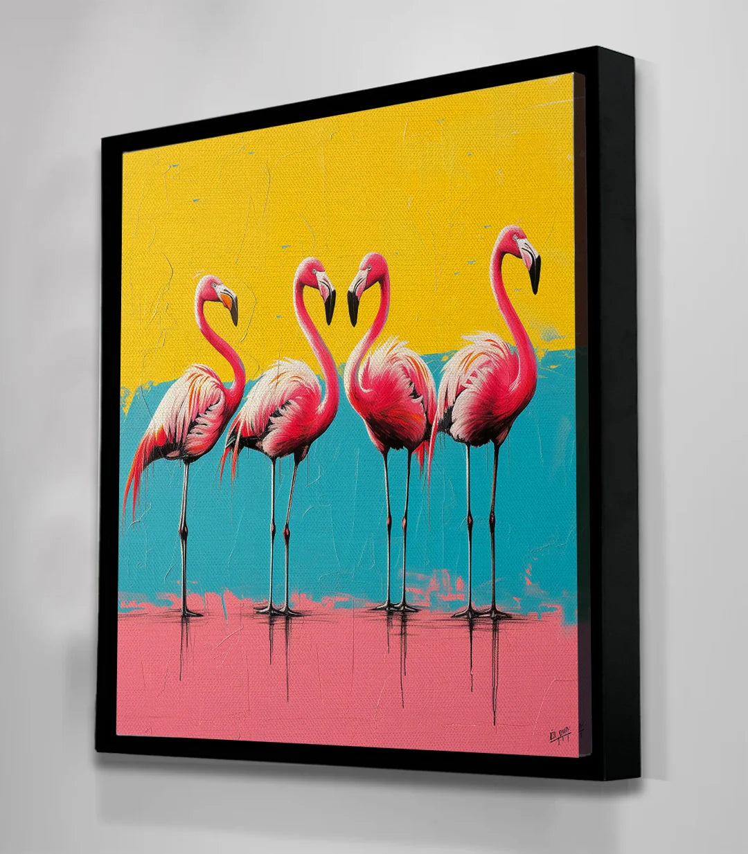 Tableau Flamingo Quartet ambiance salon, oiseaux exotiques colorés Massinart