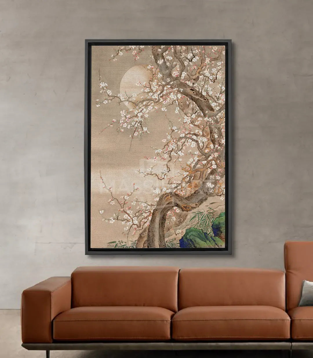 Tableau fleur cerisier lune aquarelle beige - Massinart