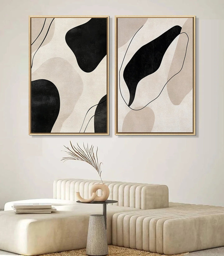 Tableau Flowing Silence diptyque — composition organiques lignes épurées, Massinart