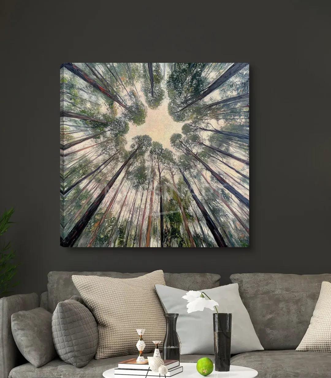 Tableau forêt vue aérienne dans décoration salon contemporain Massinart
