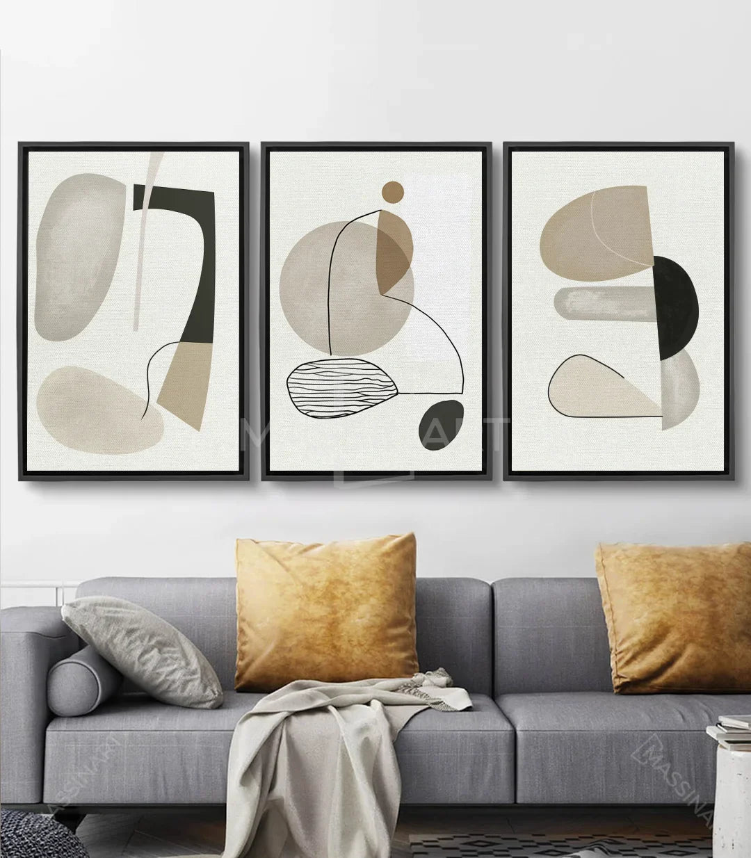 Tableau formes géométriques abstraites beige noir — Massinart