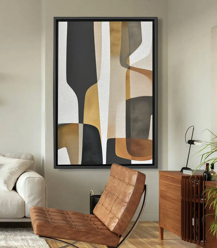 Tableau Formless abstrait - formes géométriques noir beige doré blanc Massinart