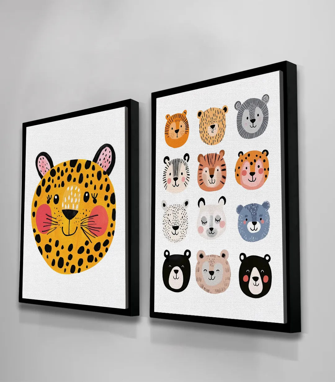 Tableau Furry Faces ambiance décoration murale — diptyque noir cadre chambre garçon moderne