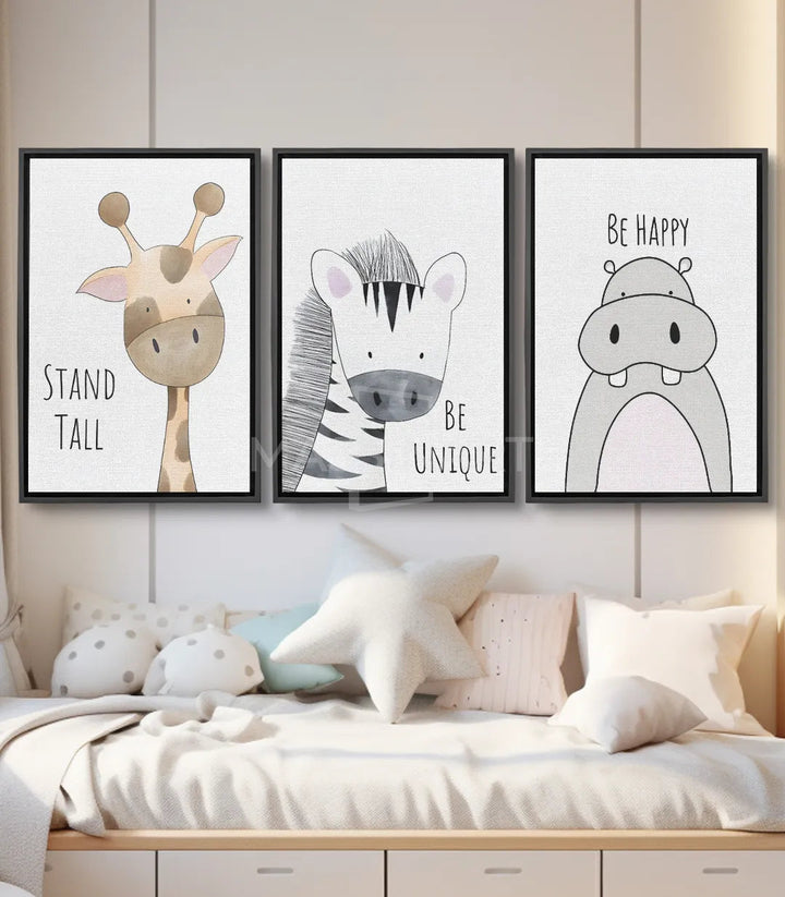Tableau girafe « Stand Tall » aquarelle beige et rose — Massinart