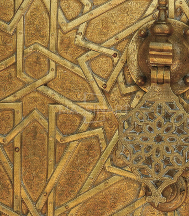 Tableau Golden Gate triptyque détail porte architecturale dorée Massinart