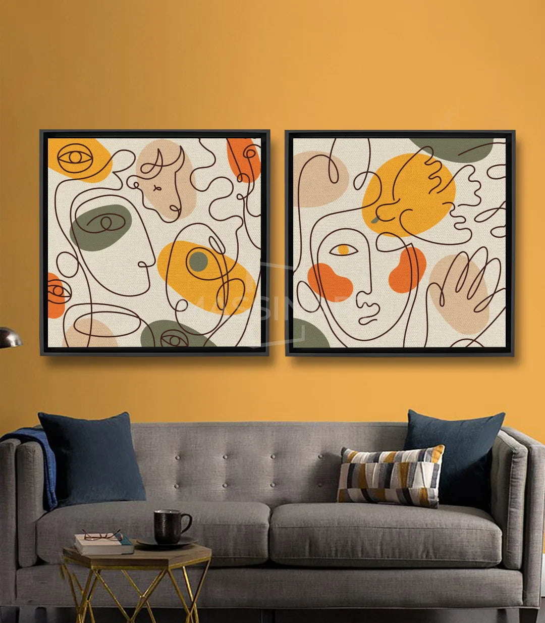 Tableau Harmony diptyque — visages abstraits lignes continues Massinart