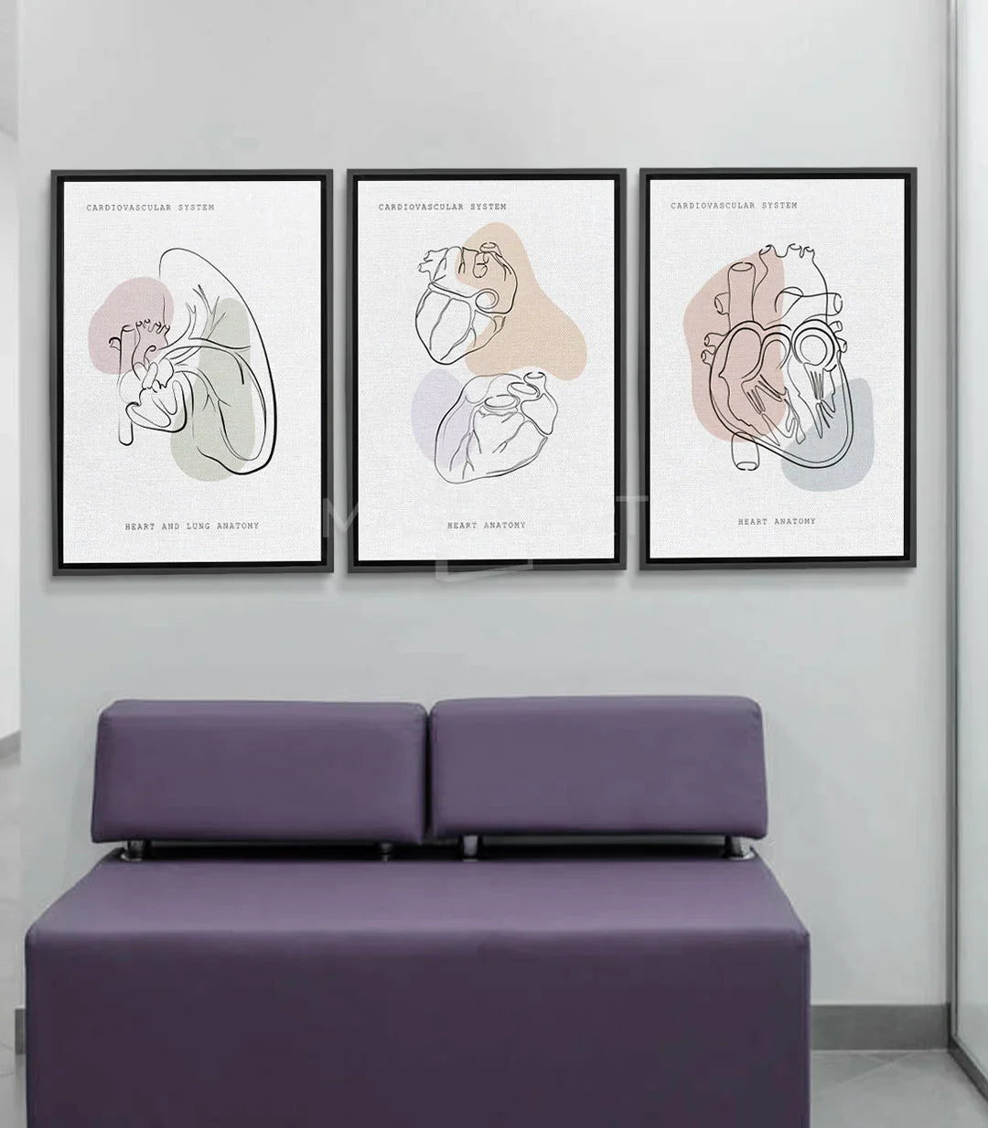 Tableau Heart Anatomy - anatomie cardiaque linéaire gauche, couleurs beige et gris — Massinart