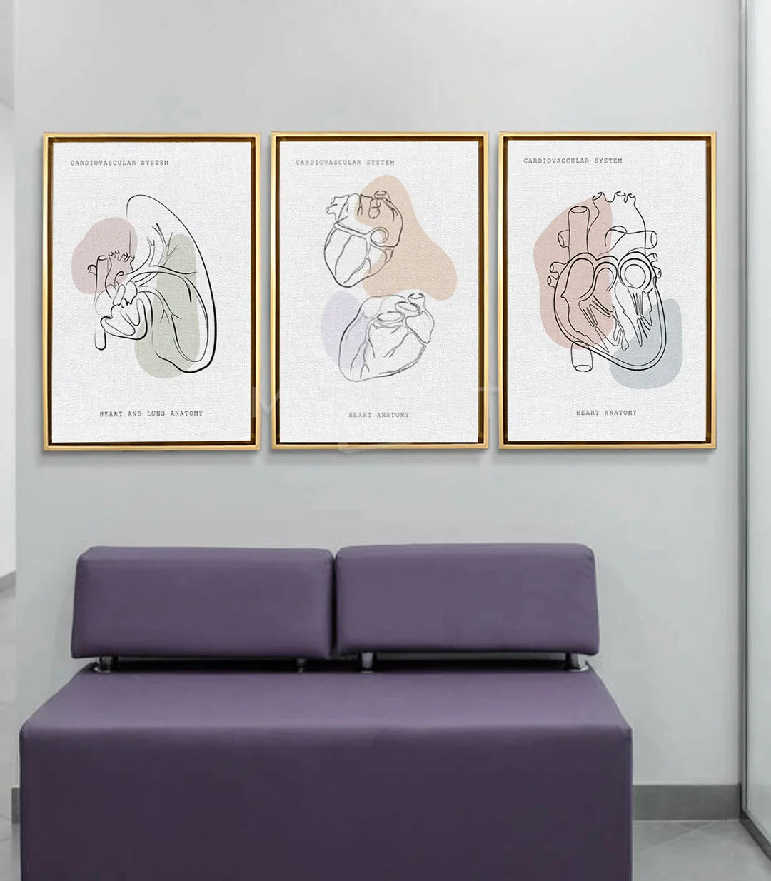 Tableau Heart Anatomy - cœur anatomique central, tons beige et lavande — Massinart