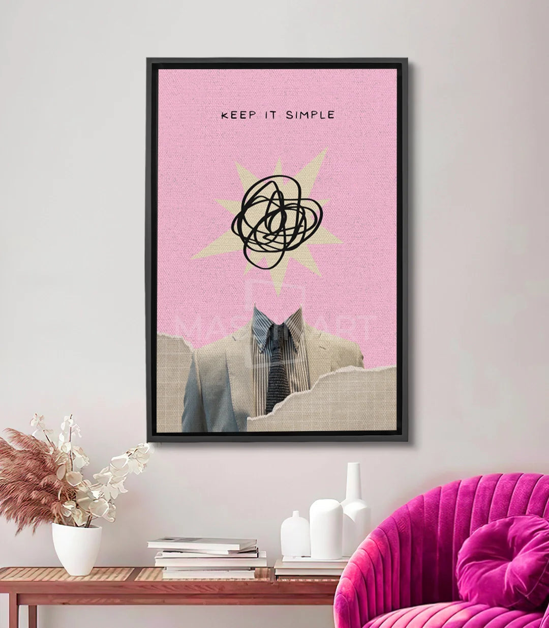Tableau Keep It Simple Massinart — illustration minimaliste rose avec pensée abstraite