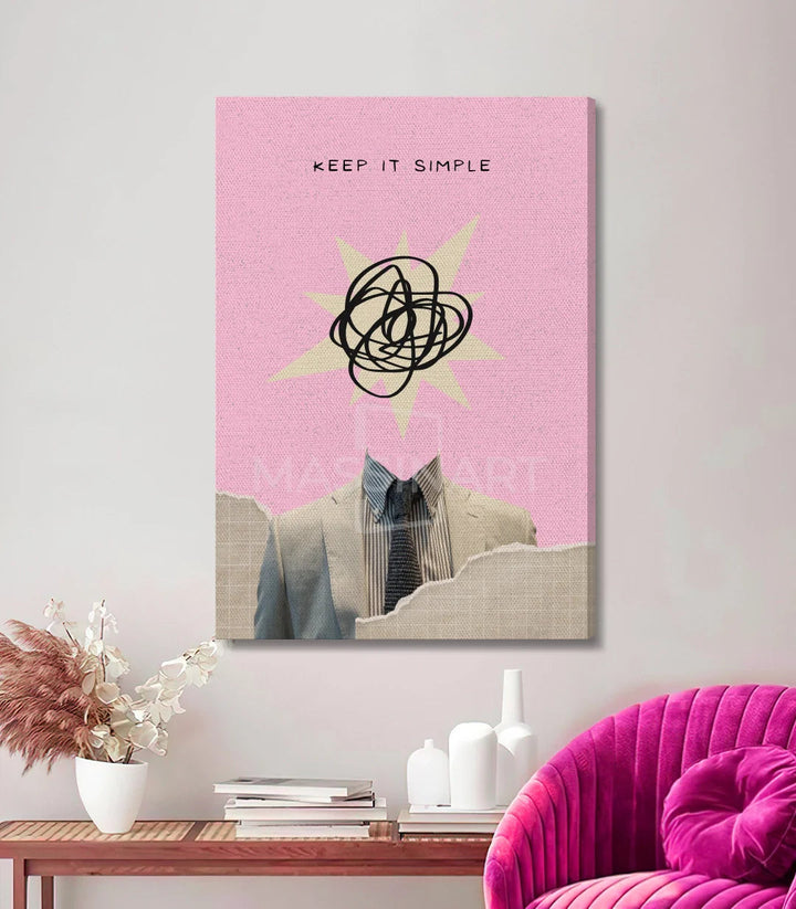 Tableau Keep It Simple Massinart rose — détail composition abstraite et typographie