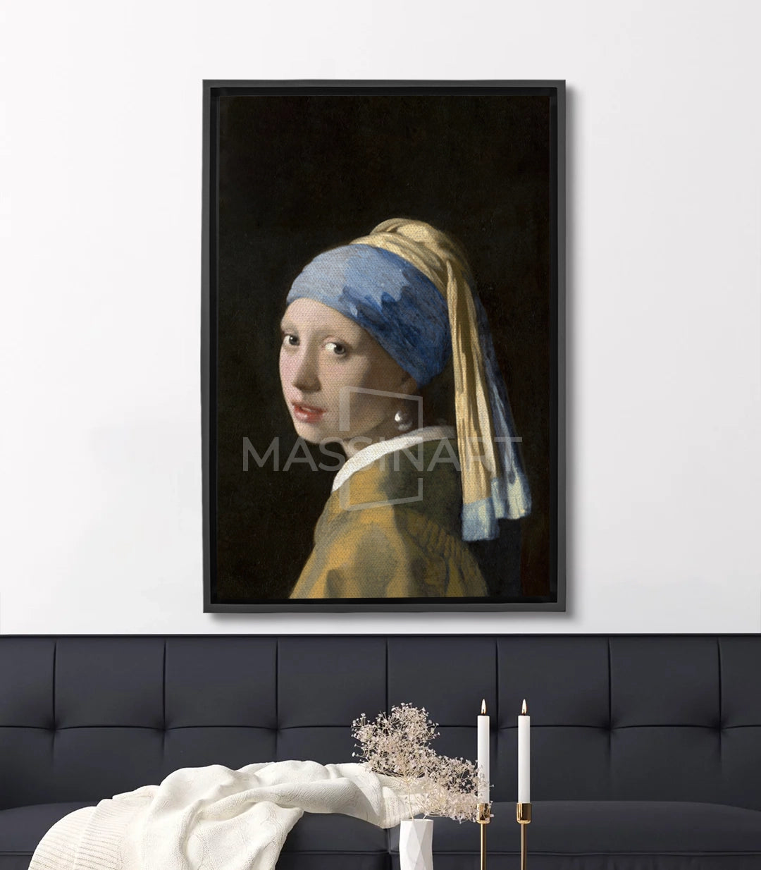 Tableau La Jeune Fille à la Perle, mise en situation salon moderne Massinart