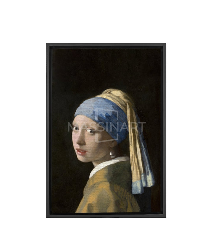 Tableau La Jeune Fille à la Perle, portrait femme turban bleu perle Massinart