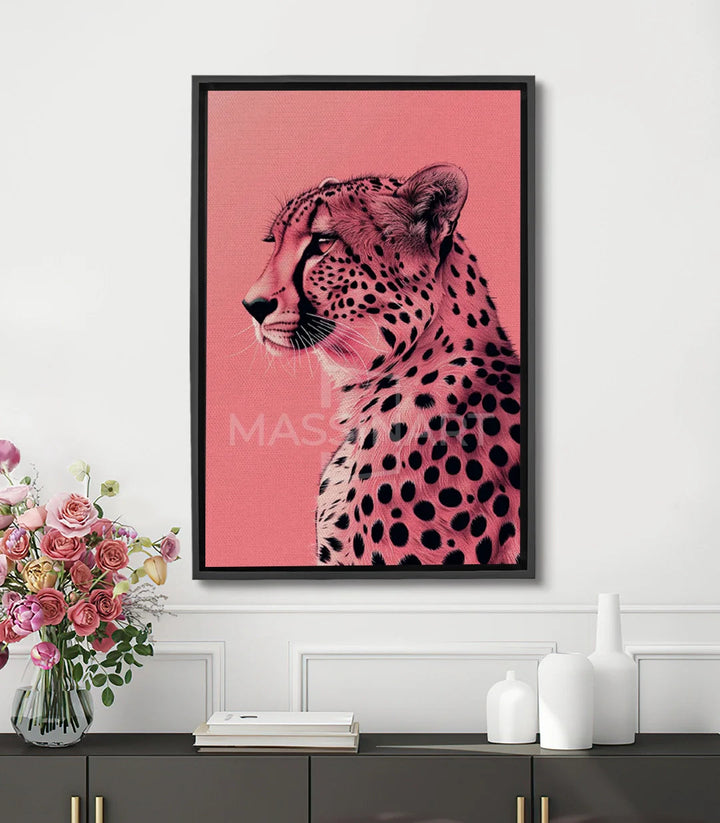 Tableau léopard rose majestique Massinart — portrait animal pop-art fond rose