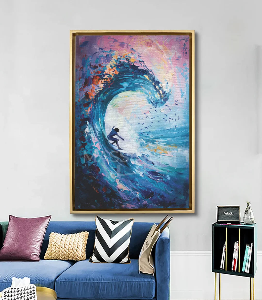 Tableau Liberate en mise en situation salon moderne bleu — Massinart