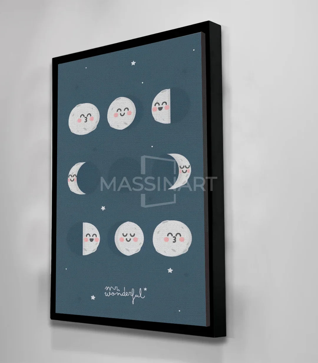 Tableau lune souriante Massinart — décoration douce chambre garçon fille