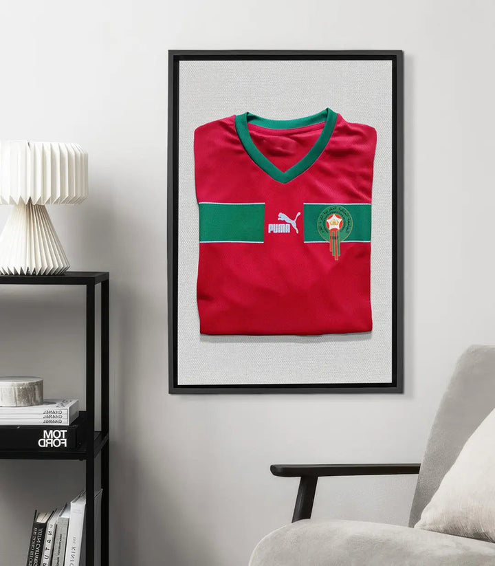 Tableau maillot football Maroc rouge et vert Puma avec écusson national Massinart