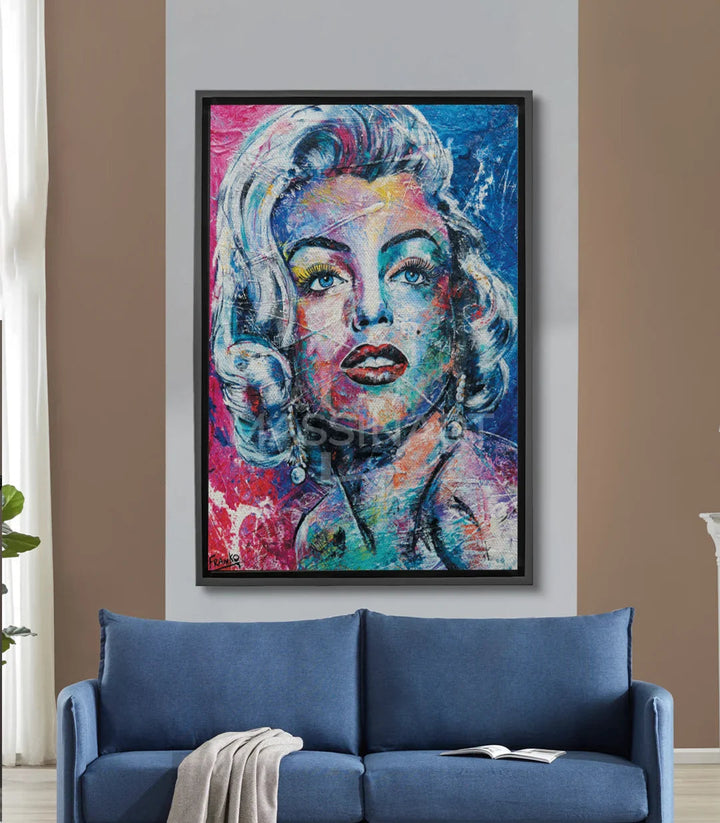 Tableau Marilyn Dream Massinart — portrait pop-art femme bleu rose jaune