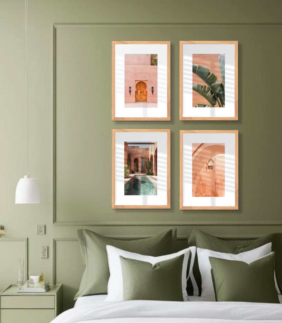 Tableau Marrakech Massinart — quatre photos architecture marocaine portes dorées rose terracotta