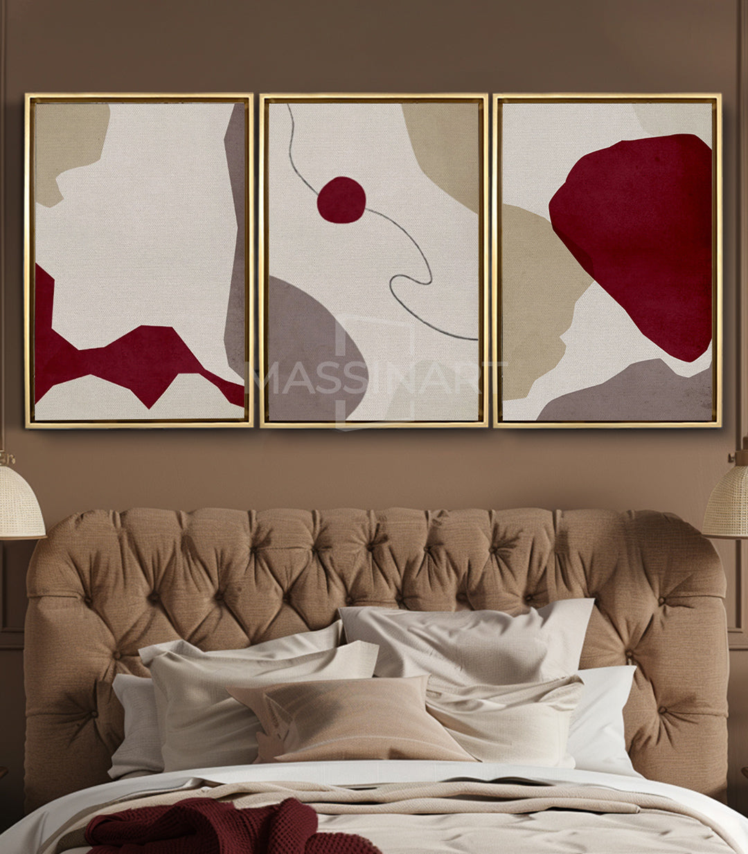 Tableau minimaliste ligne continue rouge crème Massinart