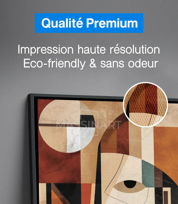Tableau Mirror diptyque abstrait, composition faces cubistes détail droit Massinart