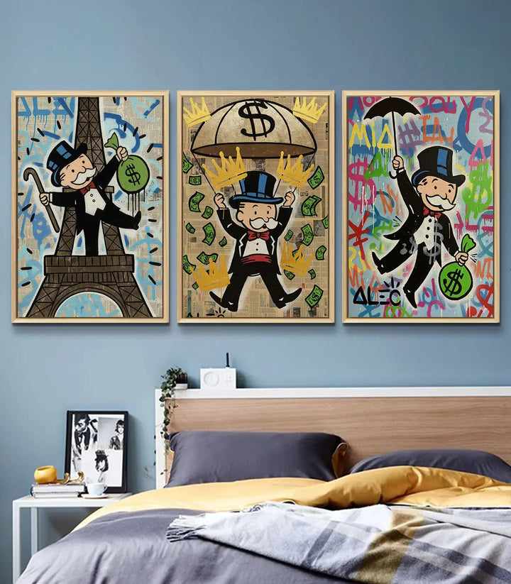 Tableau Money Dreams panneau droit — Figure chapeau coloré graffiti urbain fond multicolore Massinart